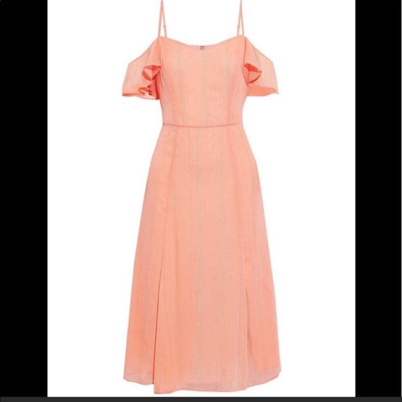 NWT H Halston Peach Cold shoulder dress 12 - Picture 2 of 3